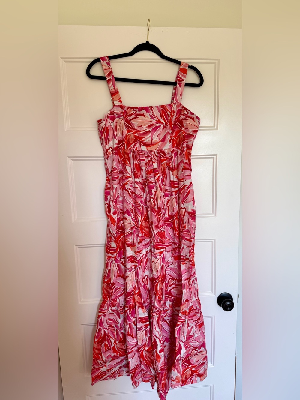 London Times Pink & Red Abstract Floral Tiered Maxi Sundress Dress - Size 6